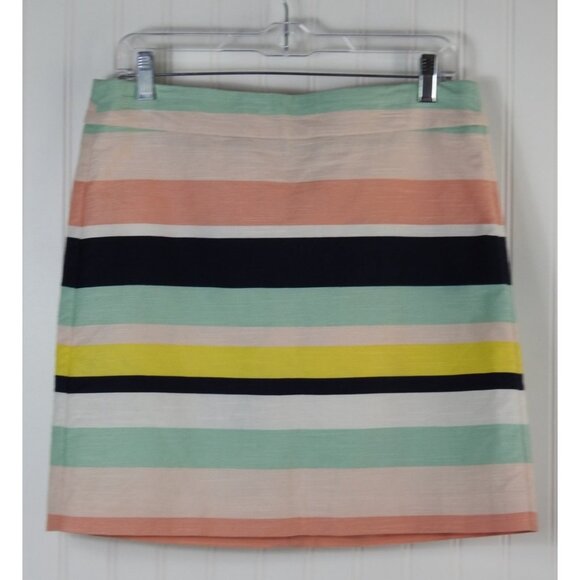 Women's Sz 8 Multicolor Striped Short Straight Pencil Loft Peach Green - Picture 1 of 6